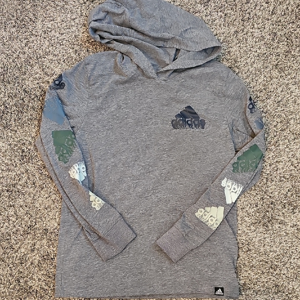 adidas Gray Long Sleeve Kids Tee with Multicolor Accents